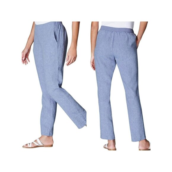 J. Jill Love Linen Womens Small Pants Blue Made In India - Picture 2 of 11